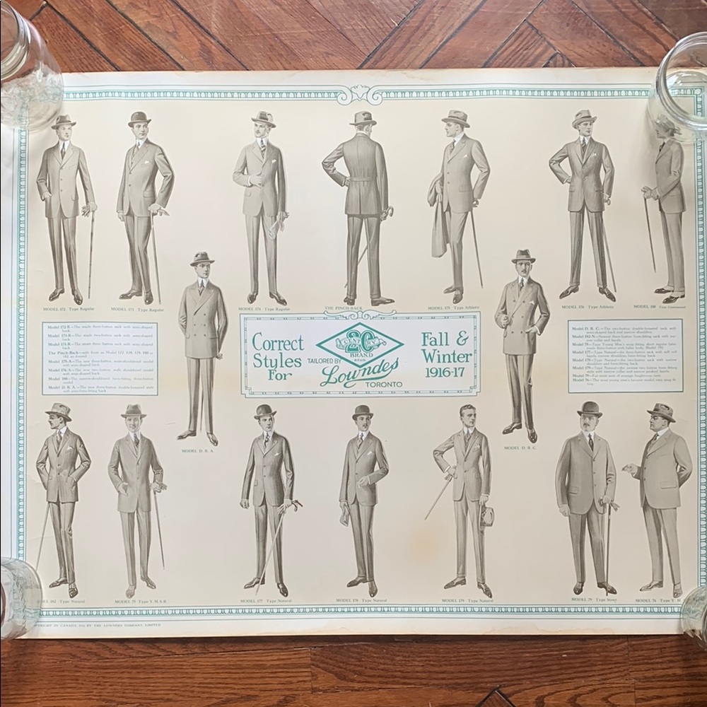 Antique Vintage Fall Winter 1916 1917 Lowndes Toronto Men Fashion Advert Poster